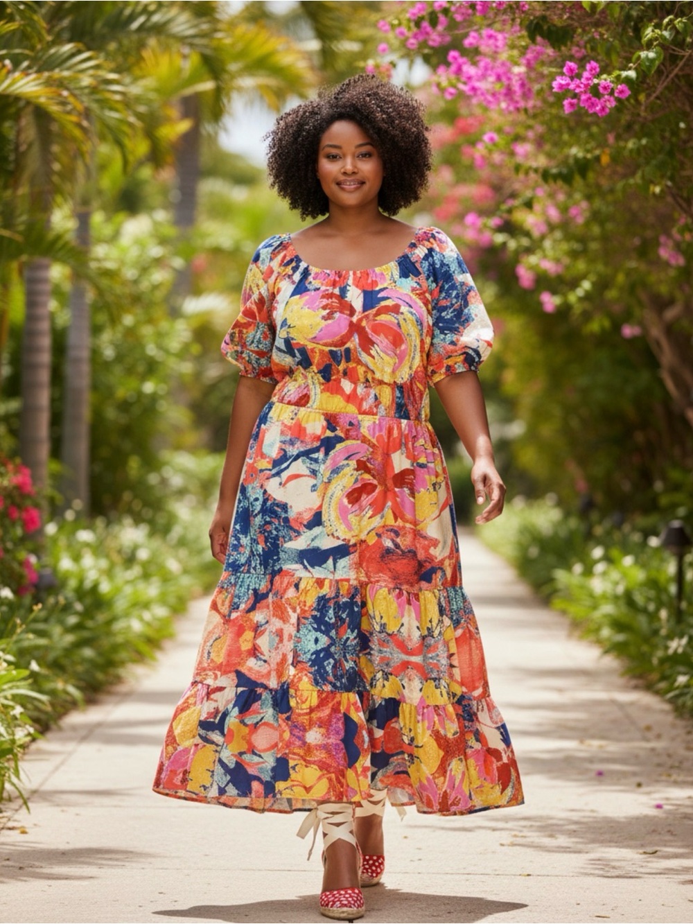 Flying Tomato Multicolor Floral Puff-Sleeve Maxi Dress